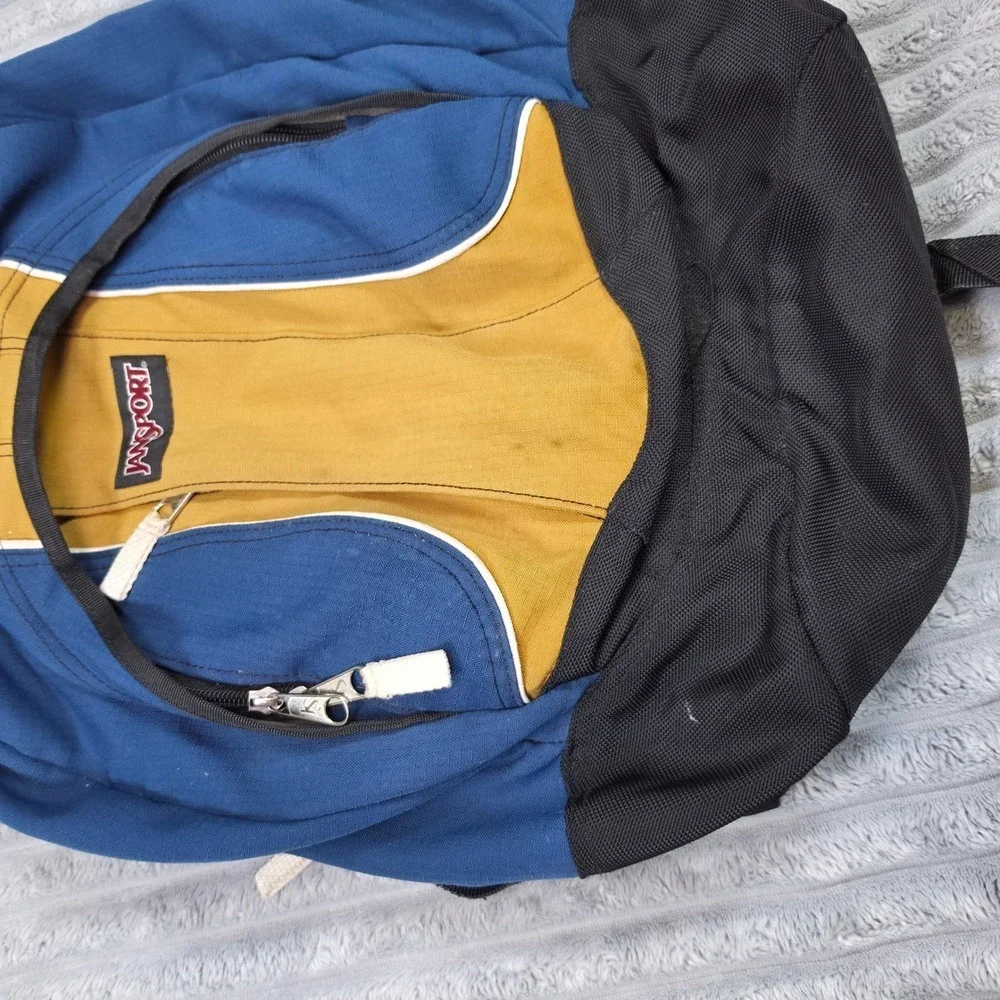 JanSport AirLift Backpack Blue Yellow Multi Pocket Gel Strap Hiking School Bag